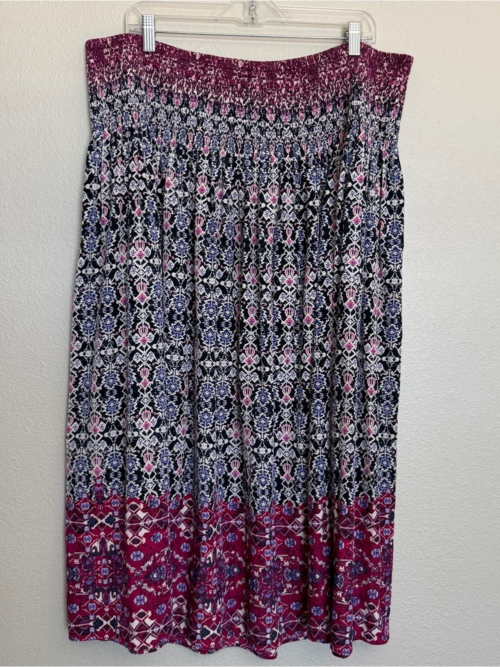 J. Jill Smocked Waist Flowy Midi Skirt Multicolor XL Festival Boho